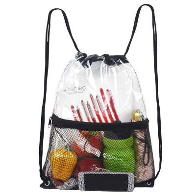 Transparent plastic PVC mesh drawstring backpack